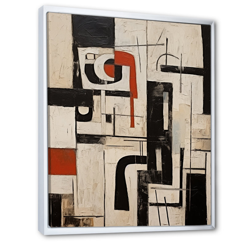 "Urban passion" abstrait rouge noir blanc I - art mural moderne sur toile géométrique, H 20 po x l 12 po