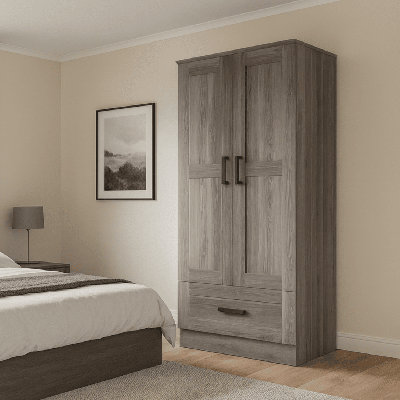Armoire-penderie en bois d'ingénierie à 2 portes et 1 tiroir Wpfurniture