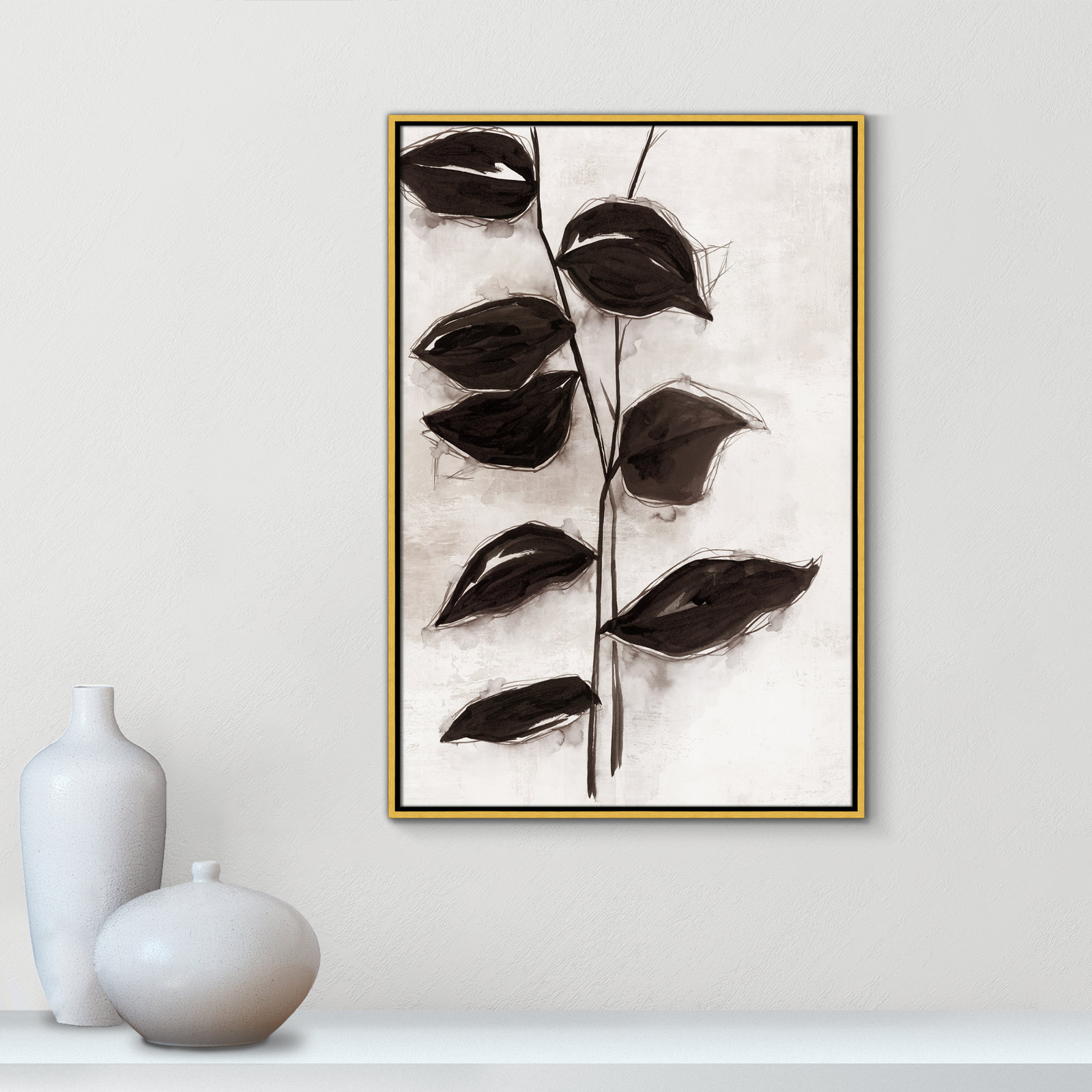 Leaves I by Eva Watts, 37.5" H x 25.5" W x 2" D, Gold Framed