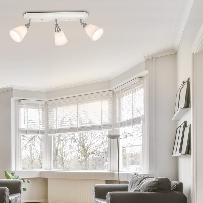 Leverton 3 Light Modern Ribbed Glass Spotlight - White Base, 46x11.5x21cm, 3xE14. Max. 10W LED (Bulb not included)