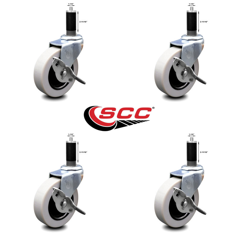 Thermoplastic Caster with Expanding Stem and Brake