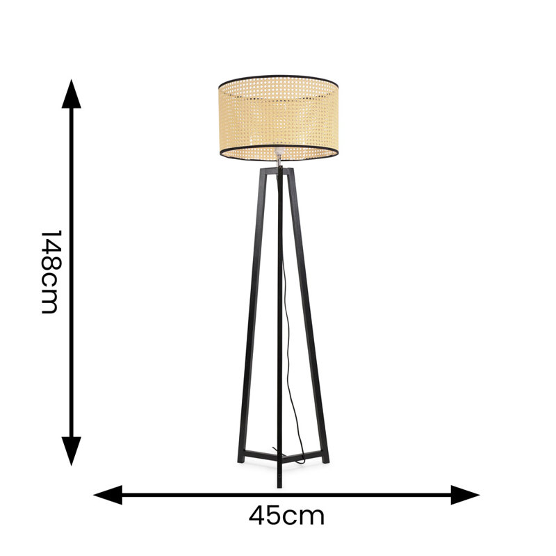 Rhavyn 148cm Traditional Floor Lamp, Natural, Matte Black