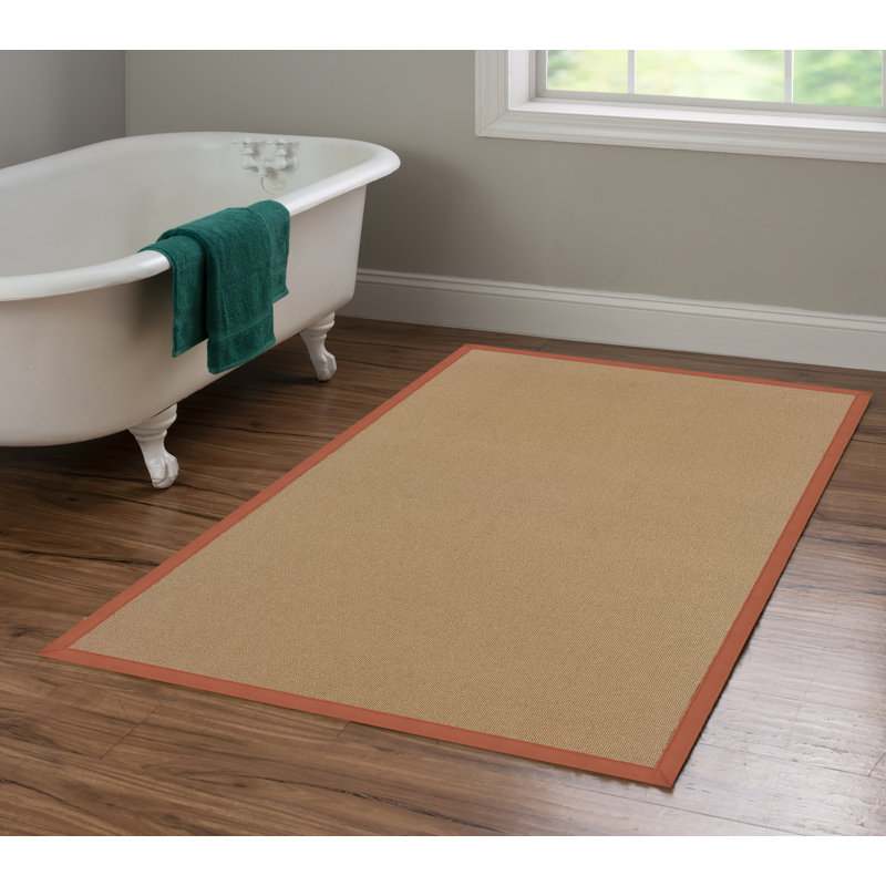 Nannette Handmade Dark Beige Berber with Burnt Orange Cotton Border Made in the USA Area Rug, Rectangle 4' x 6'