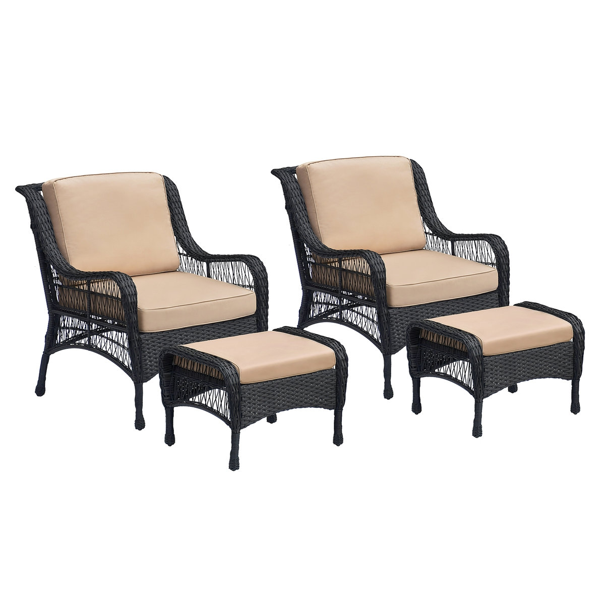 Dakota Fields Set Of 2 Outdoor Garden Chair With Ottomans,Hand-Woven ...