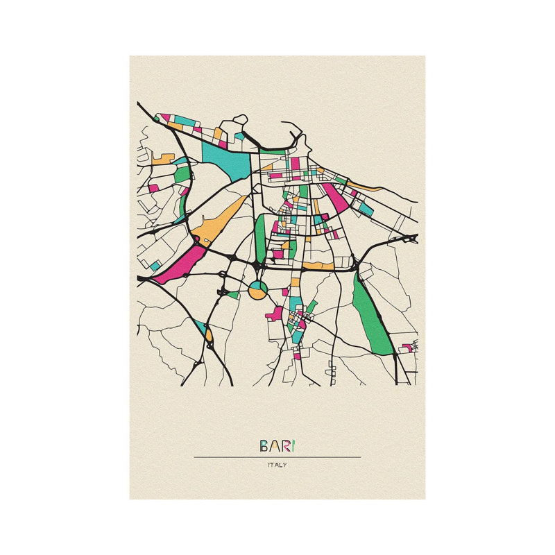 Bari, Italy Map 1 Piece Wall Art on Canvas, 20.32 cm H x 30.48 cm W, Wrapped Canvas