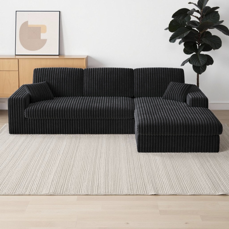 Canapé modulaire de 114,5 po Corduroy, Velours côtelé noir