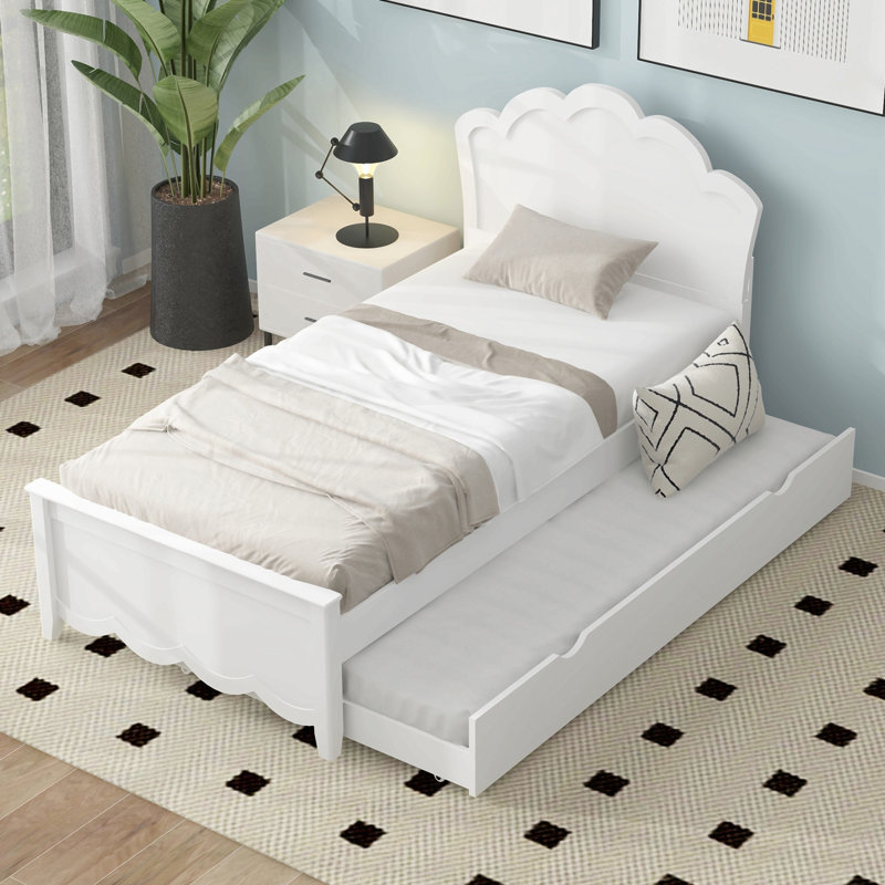 Lit plateforme en bois avec tête de lit et lit gigogne simple, Twin