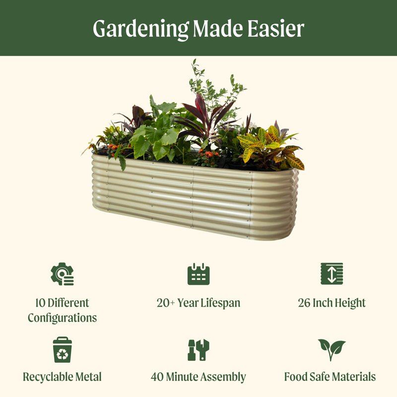 26" Tall 10 In 1 Modular Metal Outdoor Raised Garden Bed, Olive Green