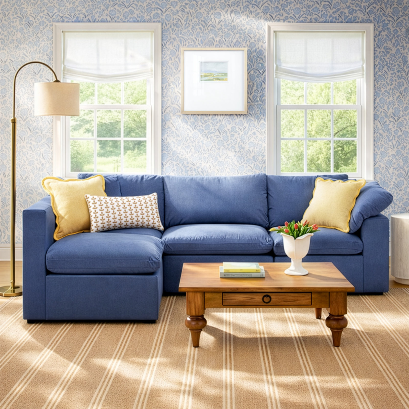 Calana Modular Sectional, Navy Revolution Performance Fabrics, 5 Piece