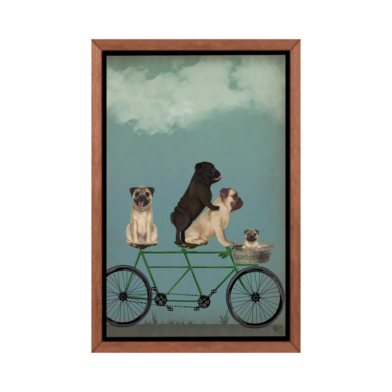 «Pug Tandem» - Imprimé, H 26 po x l 18 po x 1,5 po, Cadre bois classique