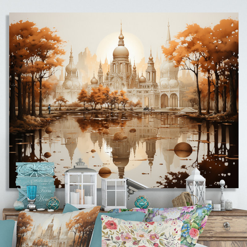 Hinduisim Art Temple Reflections III - Spiritual Wall Decor, H 30 po x l 40 po x P 1,5 po, Toile tendue