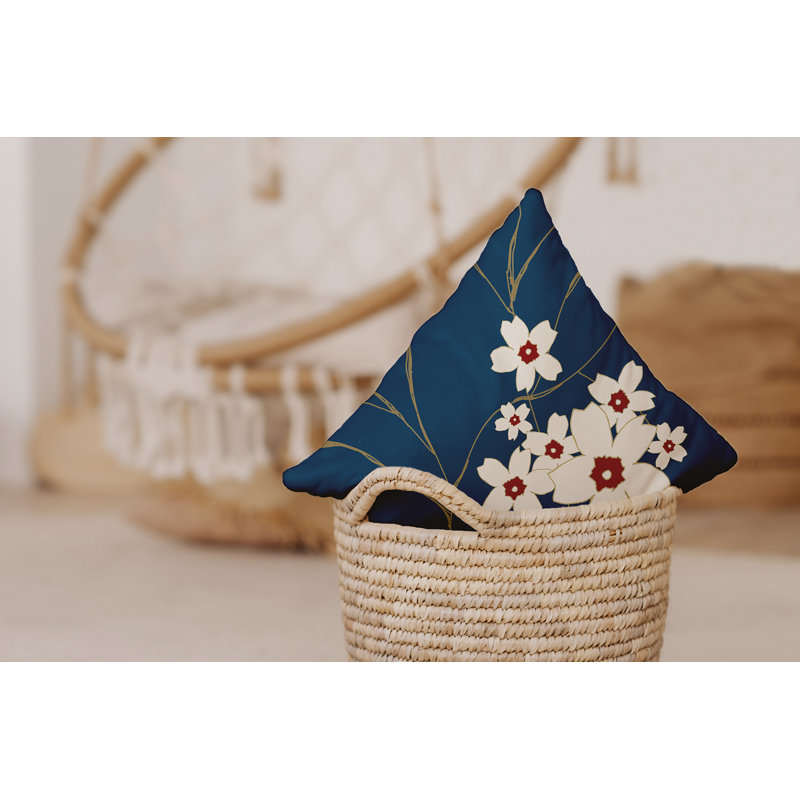 Floral Outdoor Square Pillow Cover and Insert, Teal, 16''x16''