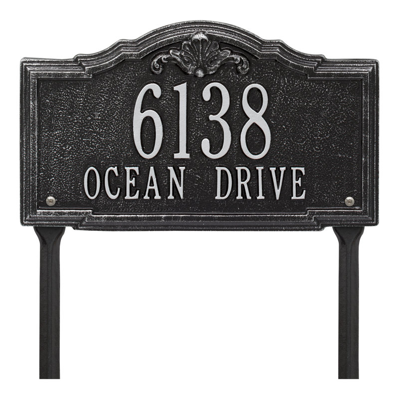 Gatewood Personalized Standard 2-Line Lawn Address Sign, Black/Silver, Yes