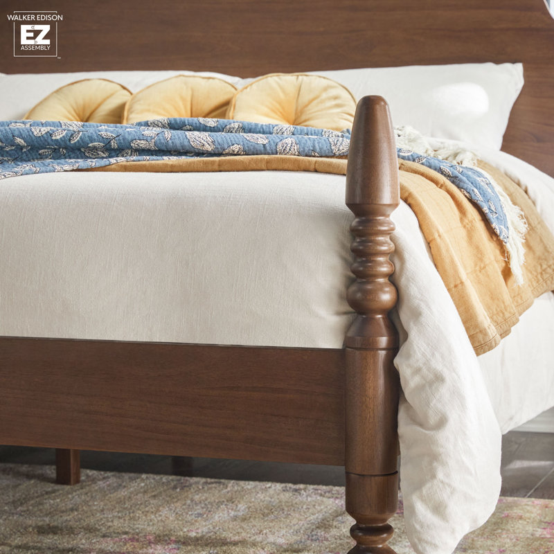 Solid Wood 3-Piece Spindle Vivienne  Bed With Two Walker Edison Easy Assembly 1-Drawer Nightstands, Dark Brown, King