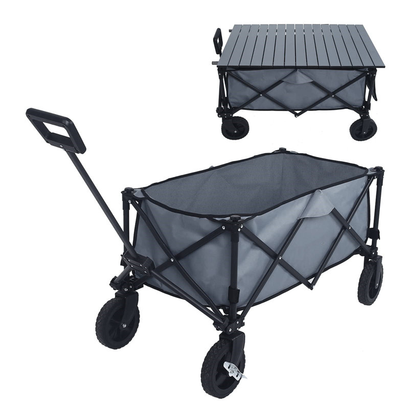 Folding with Wheels and Table on Top of Garden Carts, Grey