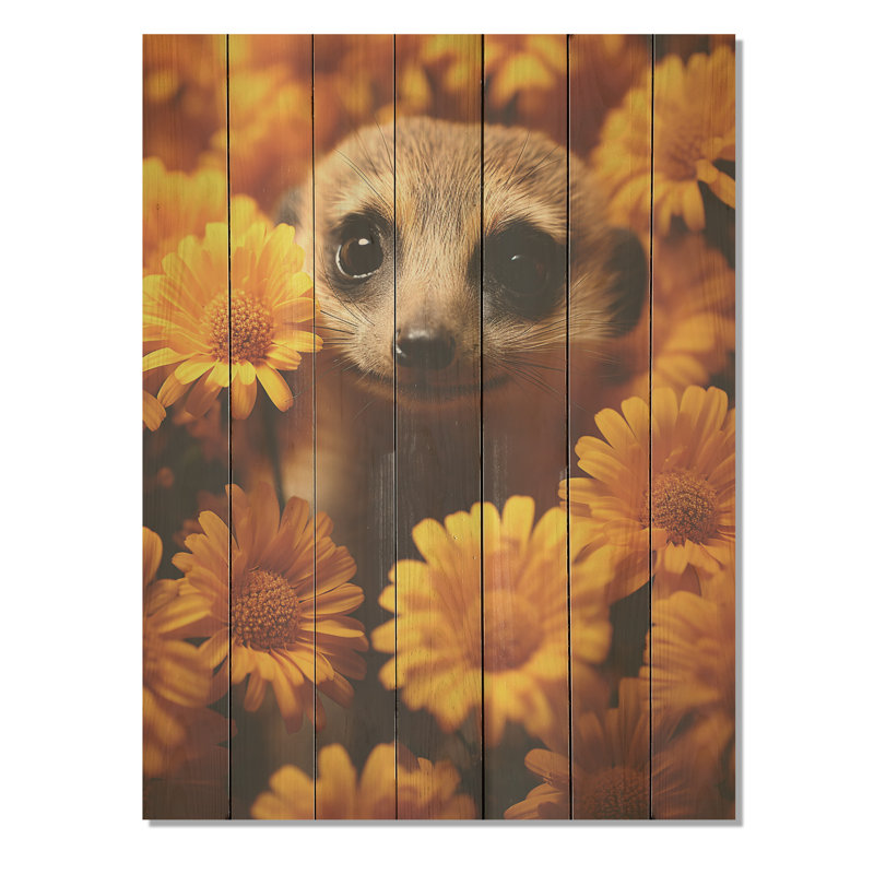Suricate jaune à motif floral - suricate sur bois, H 32 po x l 24 po