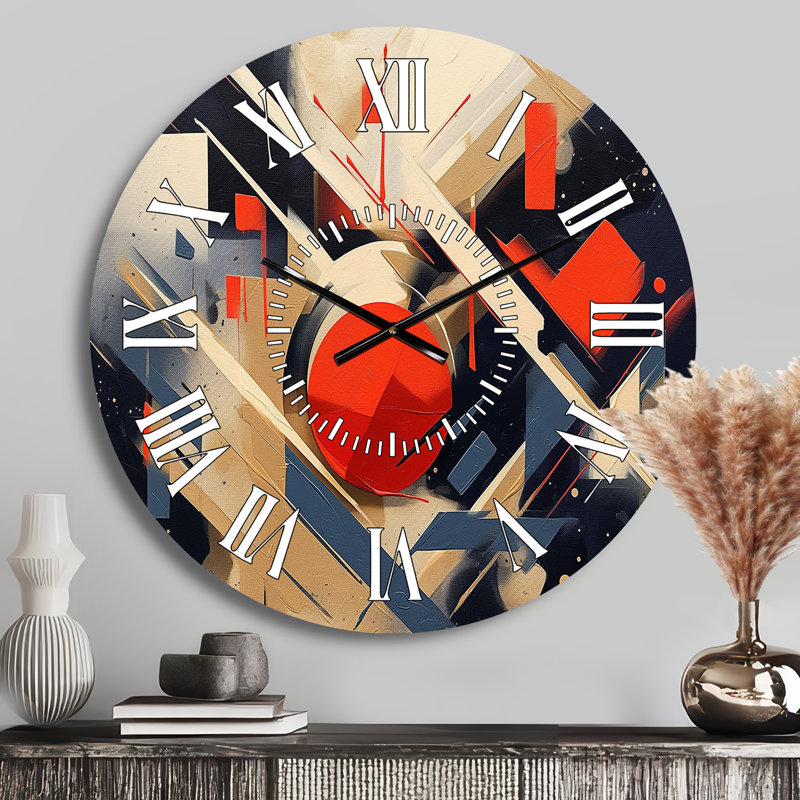 Horloge murale rouge et noire à profondeur I - formes abstraites, Médium