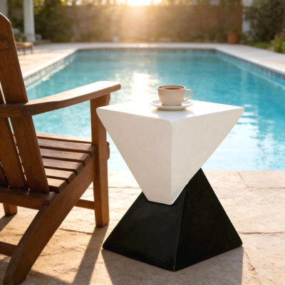 Modern Geometric Mgo Side Table - Black & White Two Tone Indoor Outdoor End Table For Living Room, Patio, Garden, 18'' H X 12.5'' Base