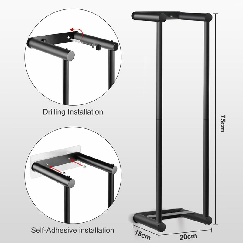 75cm Wall Mounted Towel Rail, Stainless Steel Towel Rack, Bathroom Towel Storage Holder, Black