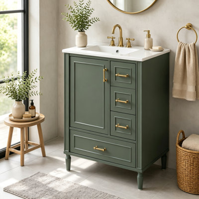 24-Inch Modern Bathroom Vanity with Ceramic Sink, Soft-Close Doors, and Multiple Storage Options for Small Spaces