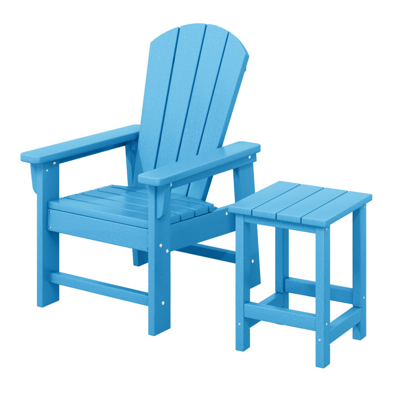 Chaise Adirondack d'extérieur en poly Laguna pour enfants avec table d'appoint, Bleu