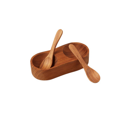 Salière et poivrière en teck avec cuillères