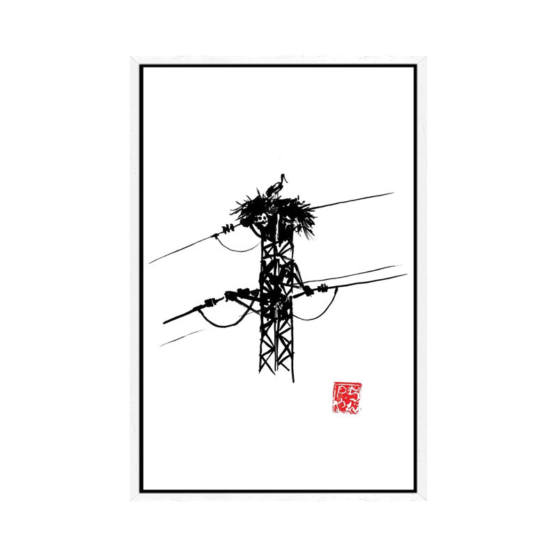 Stork Nest by Péchane - Painting on Canvas, 66.04 cm H x 45.72 cm W, White Framed