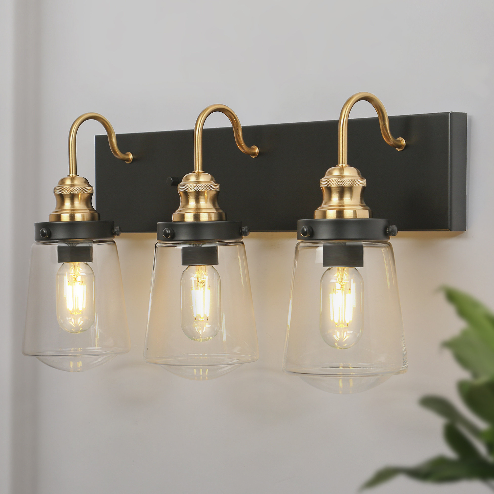 Corrigan Studio® Abinayan 3-Light Dimmable Black/Brass Vanity Light ...