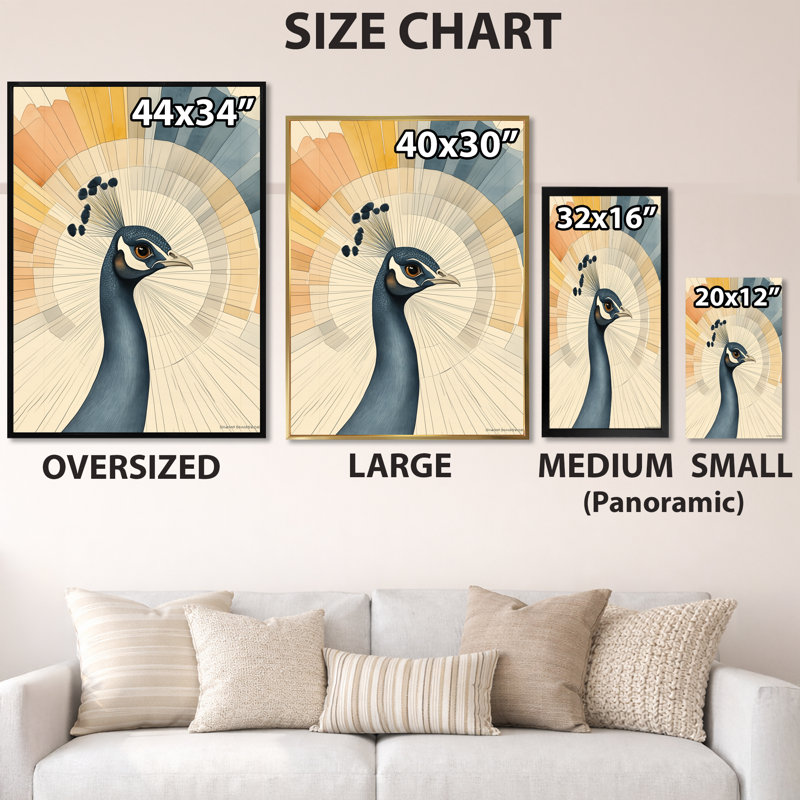 «Peacock in Jewel Tones II - Beige Bird», reproduction sur toile encadrée, H 44 po x l 34 po, Toile tendue