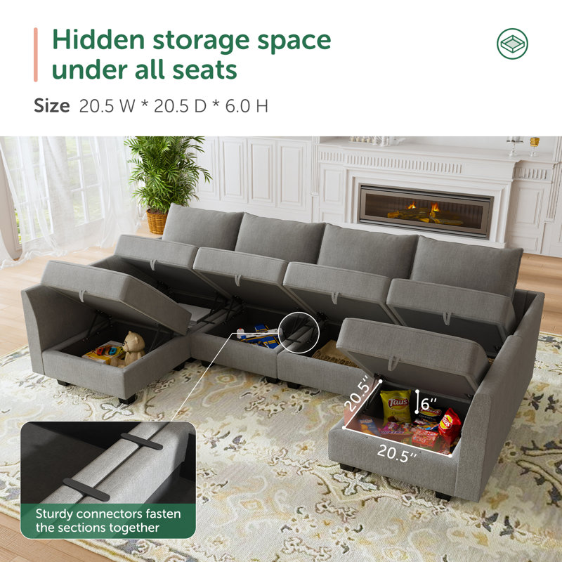 U shaped Modular Sectional Grey Sectional Sofa with Chaise