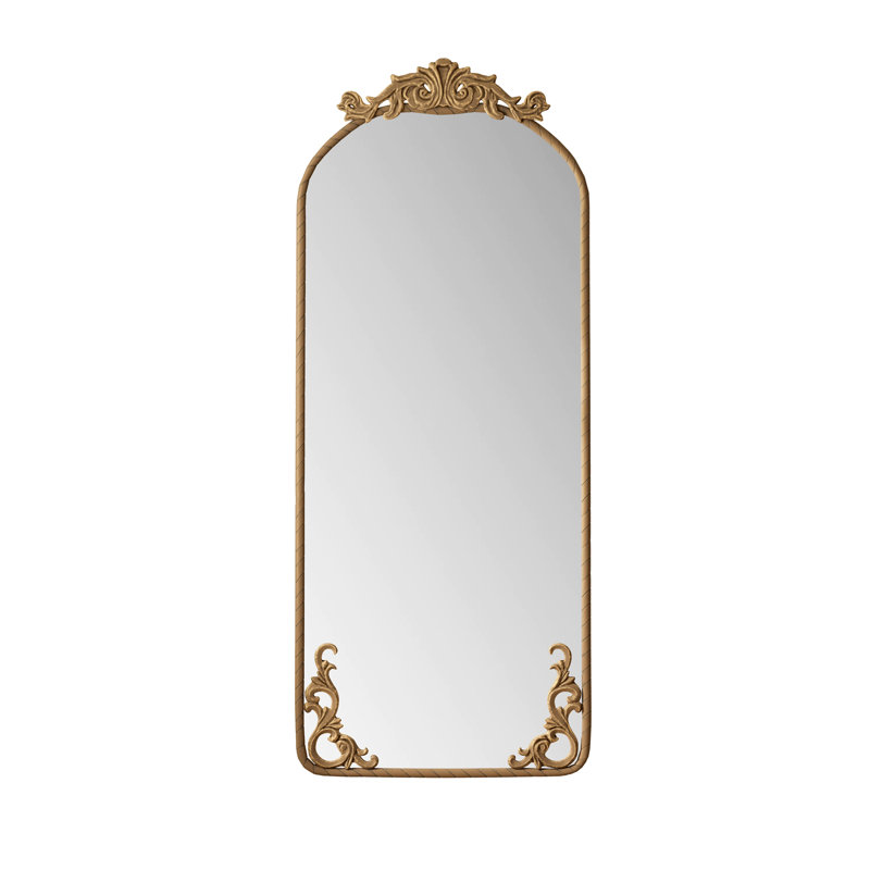 58"x24" Arched Full Body Mirror with Vintage Ornate Carved Applique on Top and Bottom, Hanging Wall Mounted Mirror, for Living Room Bedroom Retro Home Decor Mirror, Bronze