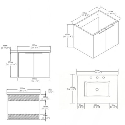24 Inch Floating Bathroom Vanity with Sink, Soft-Close Door, 2-IN Granite Cultured Marble Countertop Top & Backsplash,Plywood