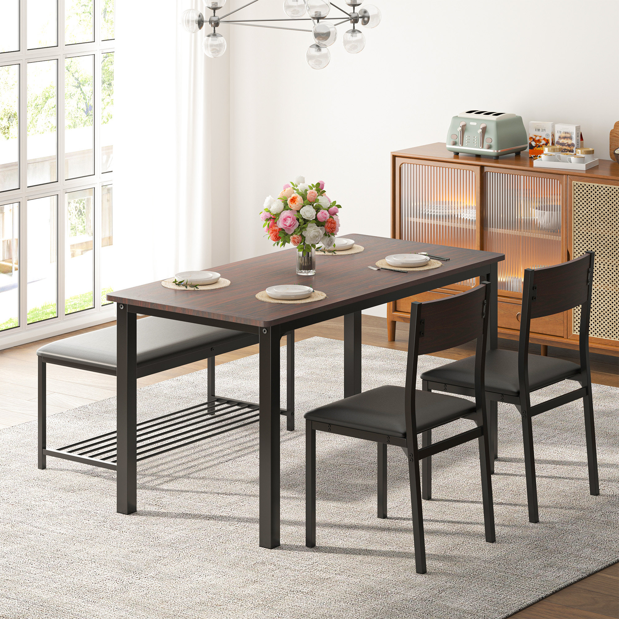 17 Stories Rehmaan 4 - Piece Dining Set with 2 Upholstered Dining Chair and  Bench | Wayfair | 4-Fuß-Stühle