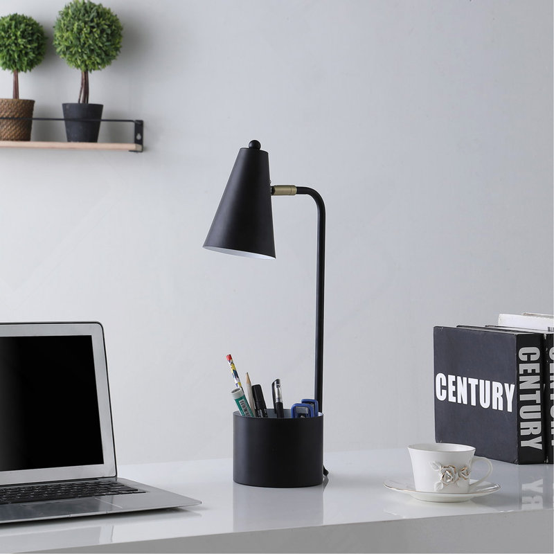 19.5" In Student Black Metal Task Desk Lamp W/ Organizer, Black