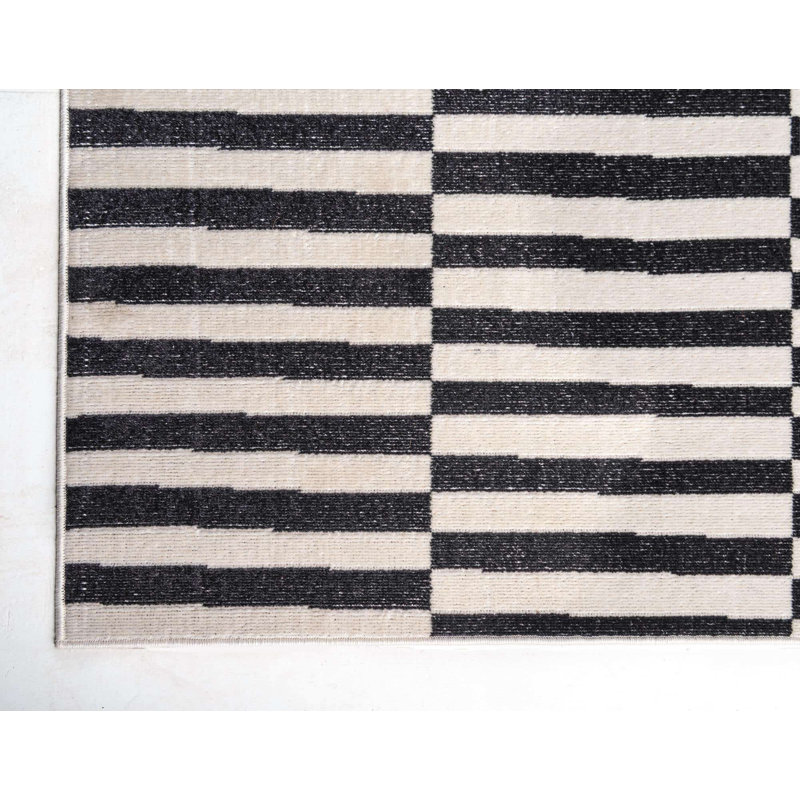 Arzilla Striped Area Rug, Runner 2'9" x 9'10", Black