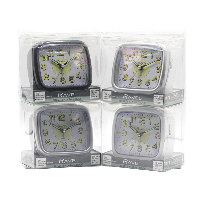 Analogue Quartz Movement / Crystal Alarm Tabletop Clock, Black/Silver