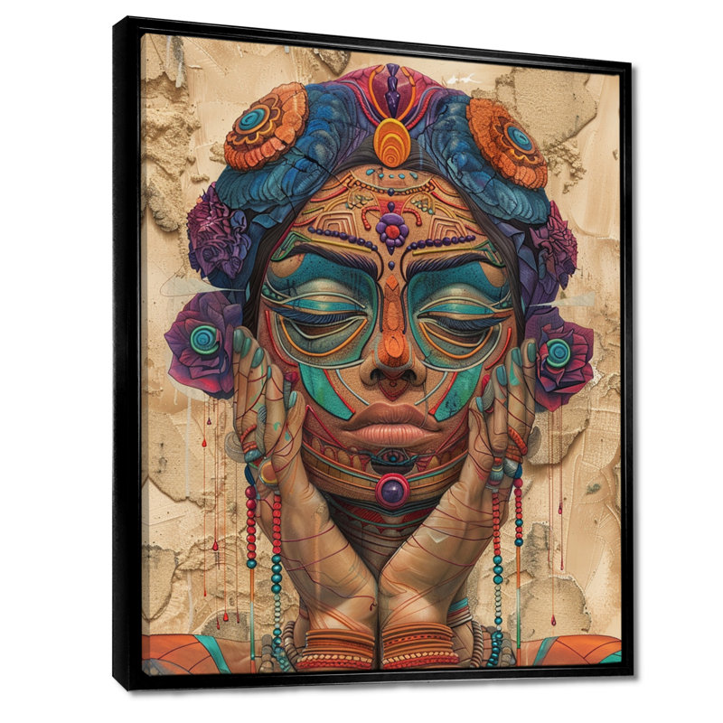 «Reflecting Colorful Boho Retro Illustration», art mural méditation, Toile noire avec cadre flottant, H 20 po x l 12 po