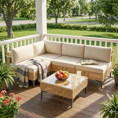 Ensemble modulaire de patio d'extérieur 5 pièces avec coussins et table basse