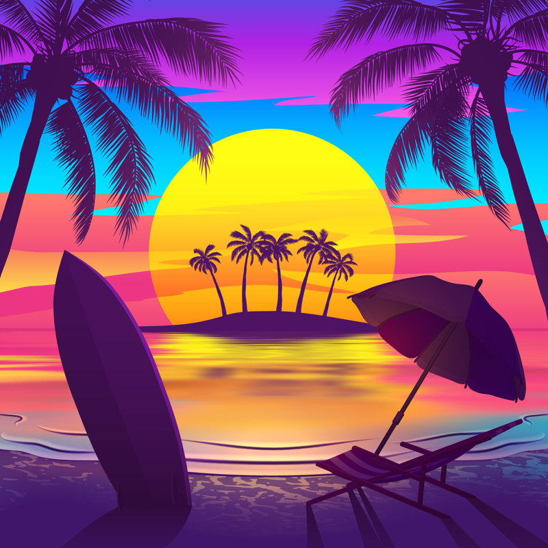 Tropical Beach At Sunset With Island by Magnilion - Wrapped Canvas Print, 91cm H x 91cm W