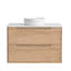 Meuble-lavabo mural en chêne naturel avec vasque ronde en céramique-600534165