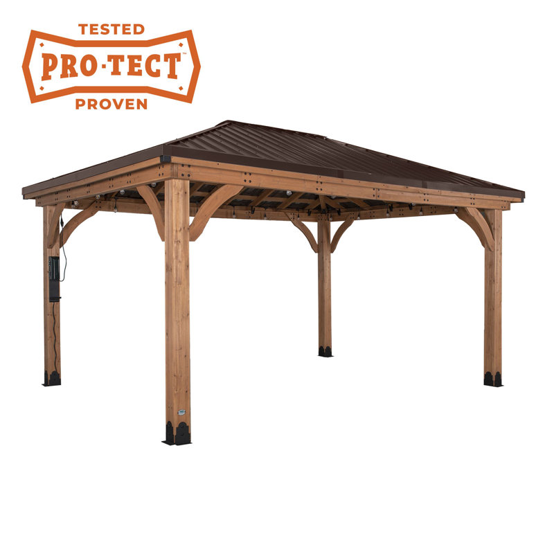Barrington 16 ft x 12 ft Cedar Wood Gazebo with Steel Roof