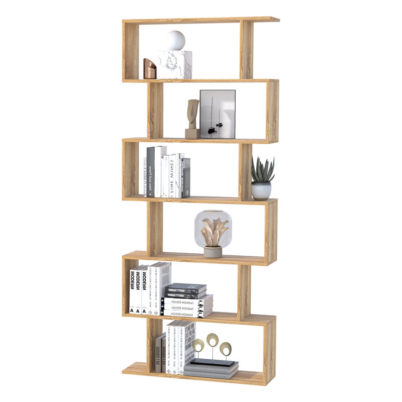Crose 192cm H x 80cm W Geometric Bookcase, 192cm H x 80cm W x 23cm D, Brown