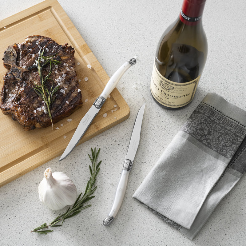 French Home Laguiole Connoisseur 4-Piece Steak Knife Set With Navy Handles, White/Silver