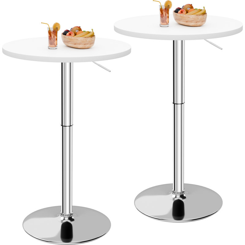 Table de bar ronde à hauteur réglable, table bistro bistro, table de salle à manger pivotante avec base chromée, Blanc, 2