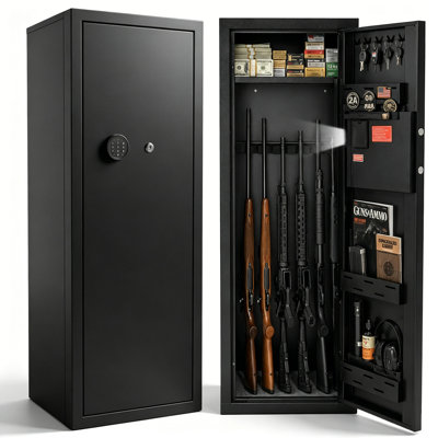 Clickoods 10-14 Rifle Gun Safe, Electronic Keypad Lock Cabinet with LED Light & Alarm System, Steel Safe for Rifles, Shotguns and Home Storage