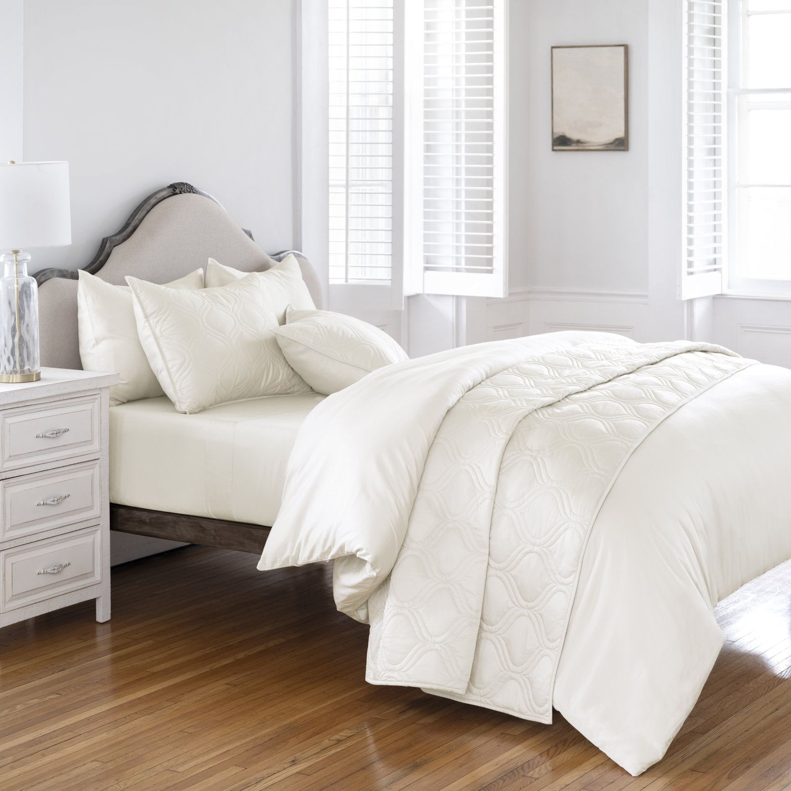 Portia Cotton Sheet Set, King Sheet Set + Fitted Sheet + 2 Pillowcases, Cream