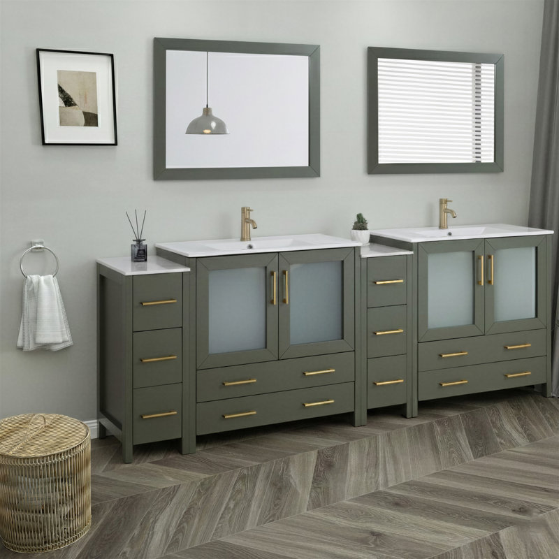  Ensemble de meuble-lavabo double 96 "avec miroir 96", Vert rétro