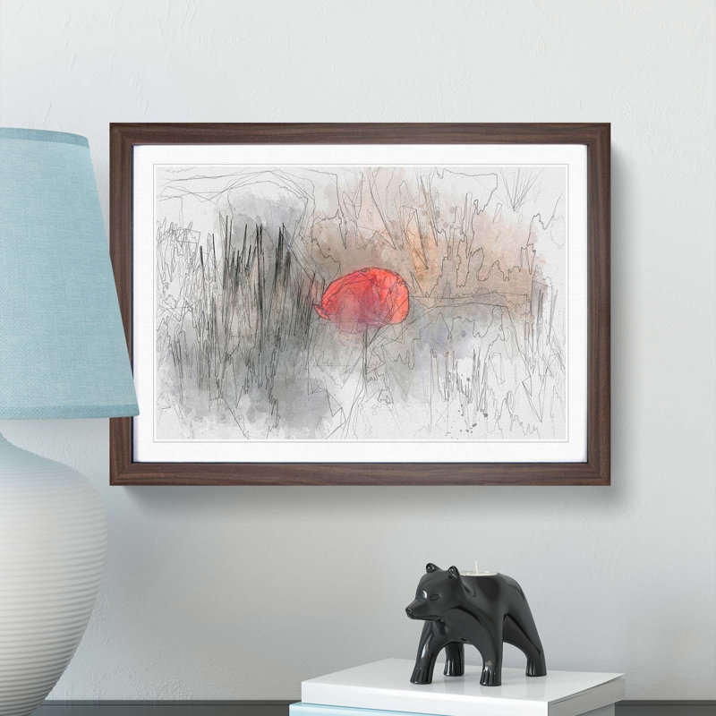 Red Poppy Flower in Abstract - Picture Frame Graphic Art Print, Walnut Framed, 48cm H x 65cm W x 2cm D