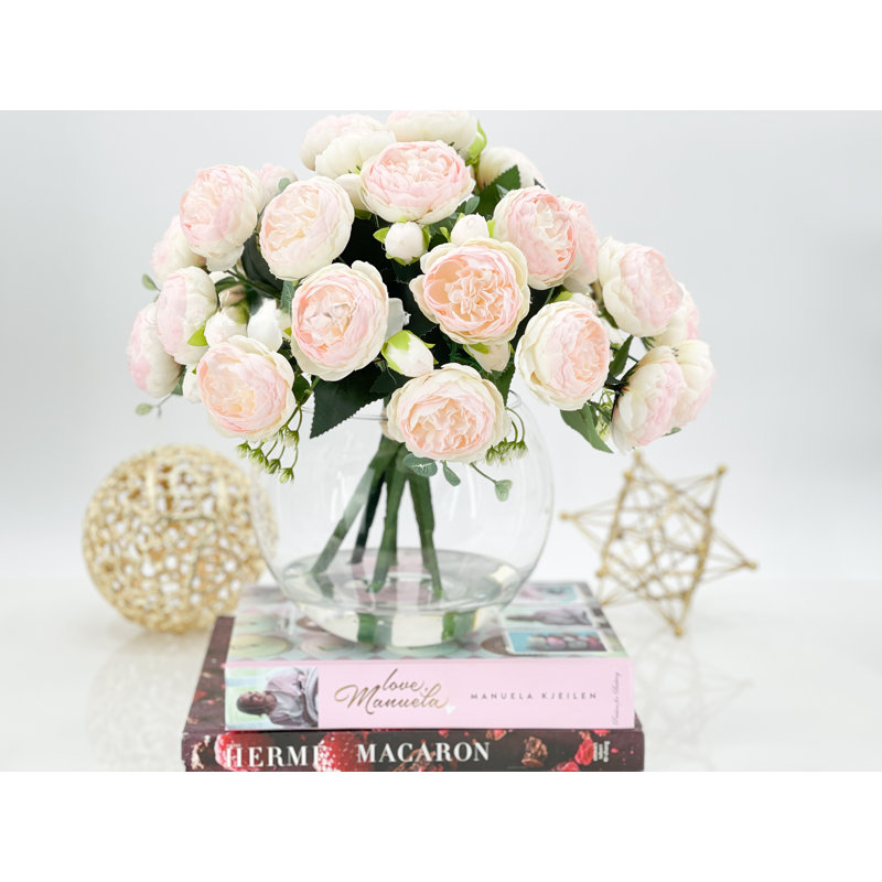 Centre de table artificiel avec pivoines roses, Blanc / Rose