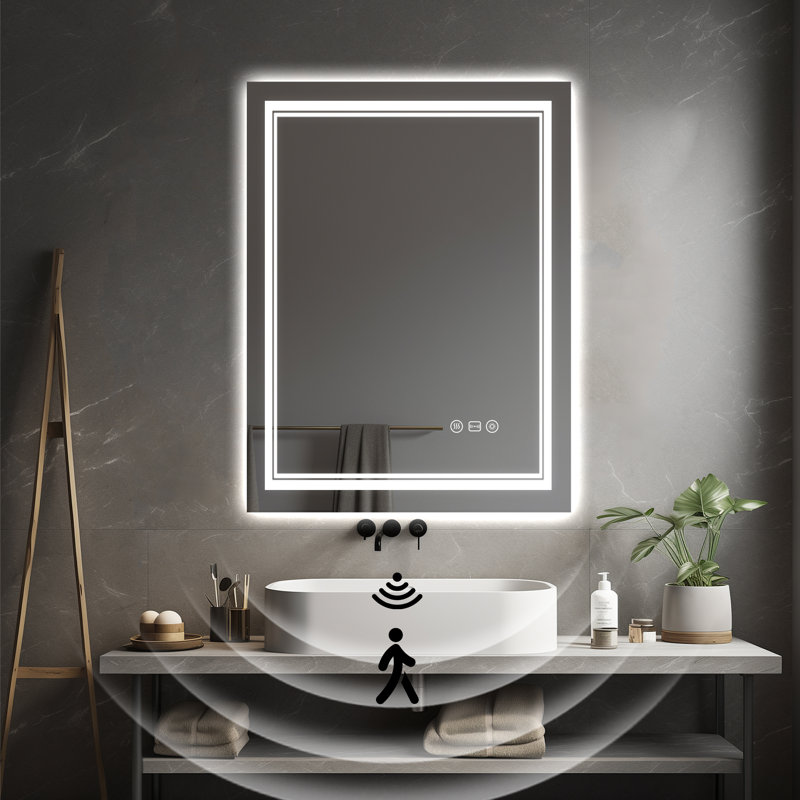 Miroir de salle de bain en verre trempé à DEL 24 po x 32 po avec capteur de corps Odernirror